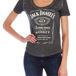 Lucky Brand Jack Daniels Gray Studded Soft-Tee Size Small